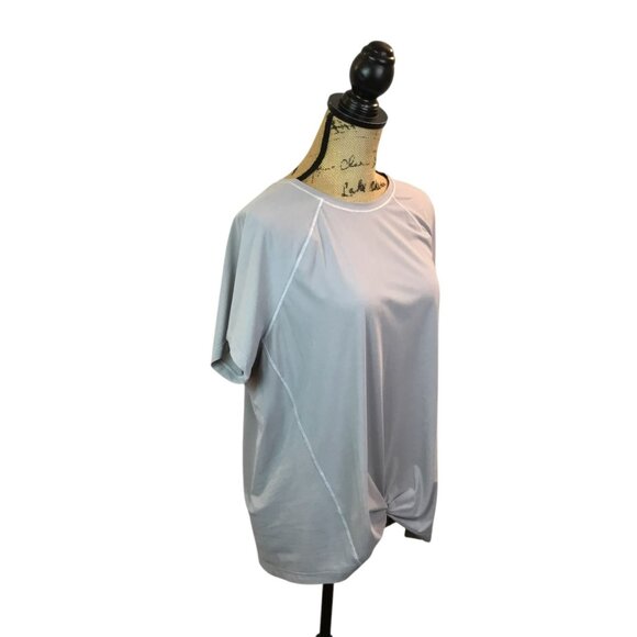 Athleta Womens Large Light Gray Short Sleeve Knot Front Activewear Top Nylon/Spa - Picture 4 of 7